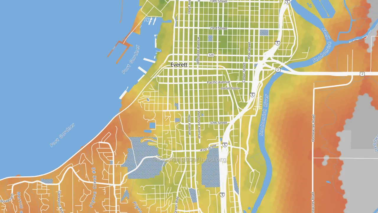 Bike Grade map of Port Gardner, Everett, WA