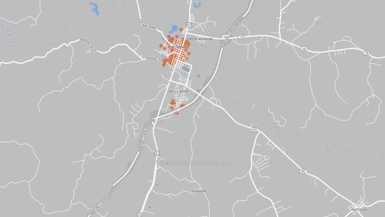 Bike Grade map of Port Gibson, MS