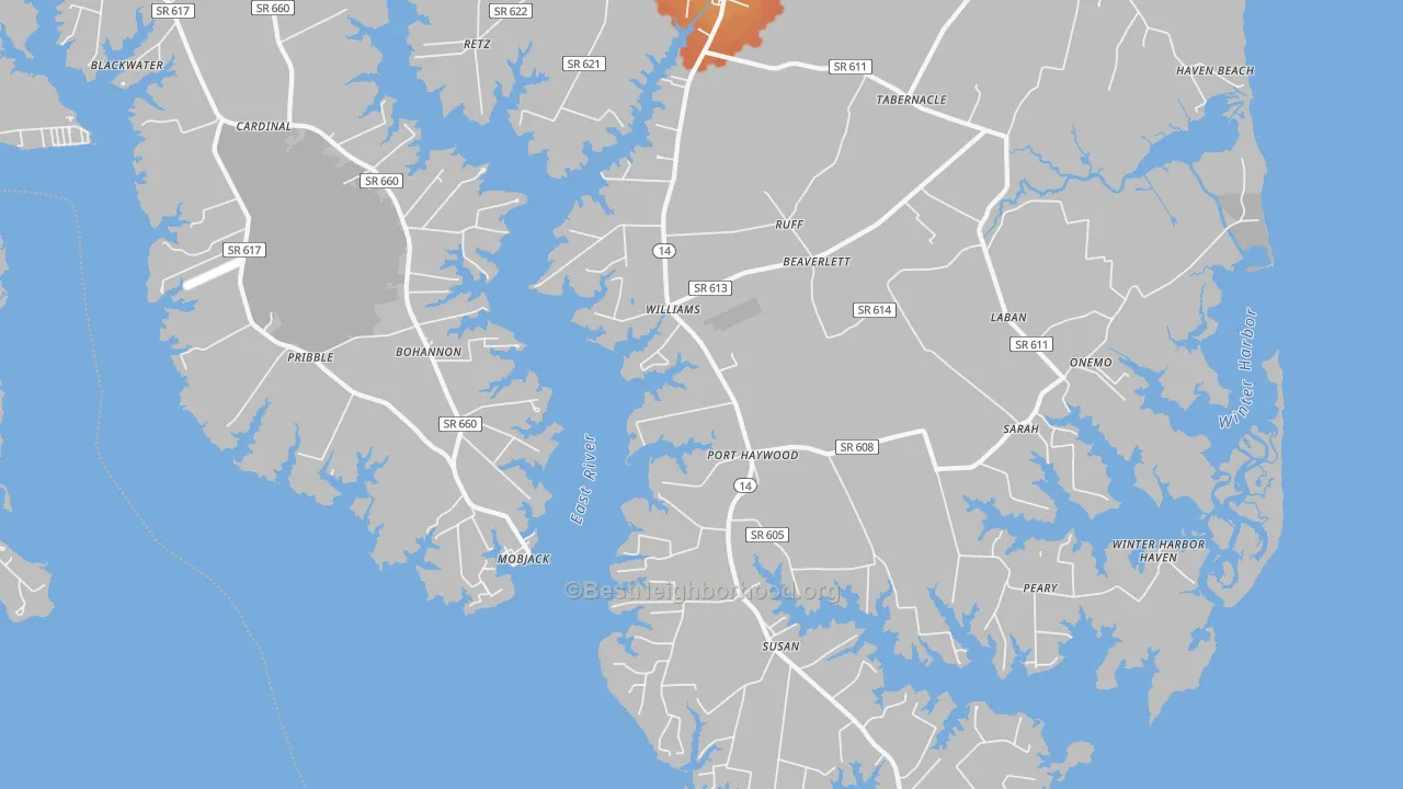 Bike Grade map of Port Haywood, VA