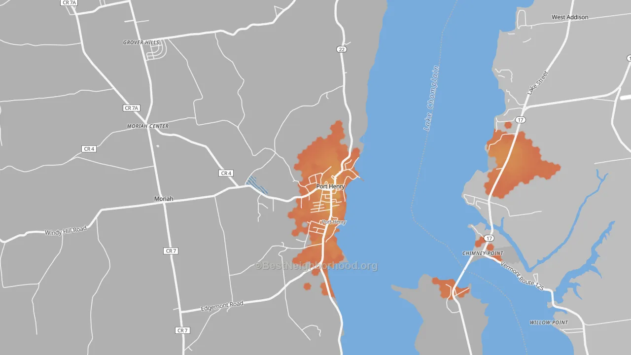 Bike Grade map of Port Henry, NY