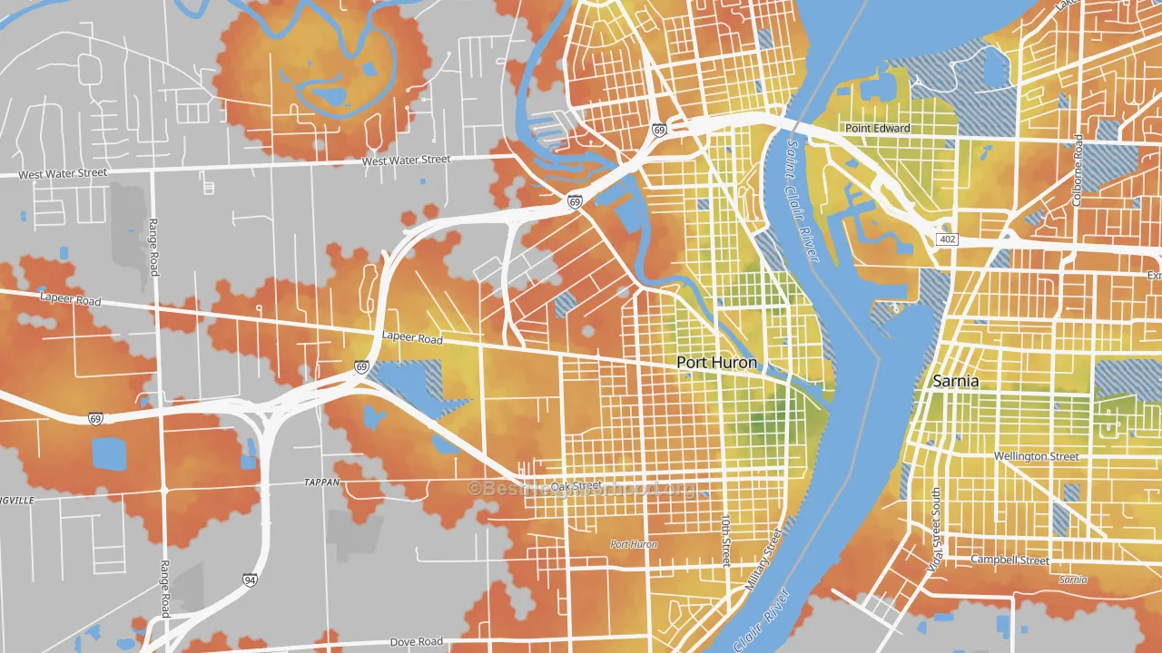 Bike Grade map of Port Huron, MI