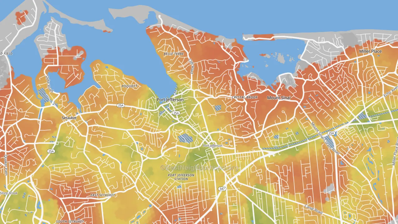 Bike Grade map of Port Jefferson, NY
