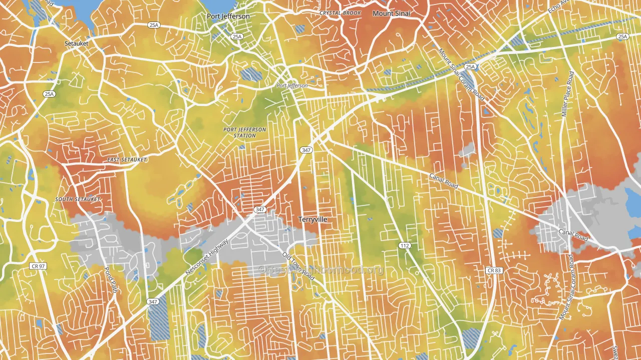 Bike Grade map of Port Jefferson Station, NY