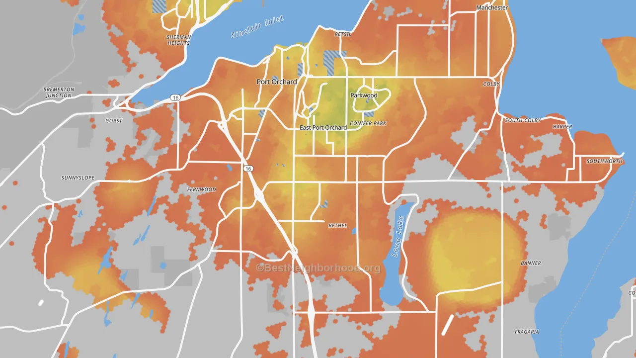 Bike Grade map of Port Orchard, WA