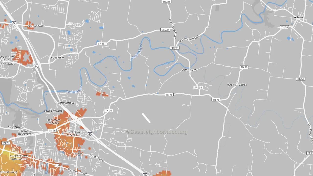 Bike Grade map of Port Royal, TN