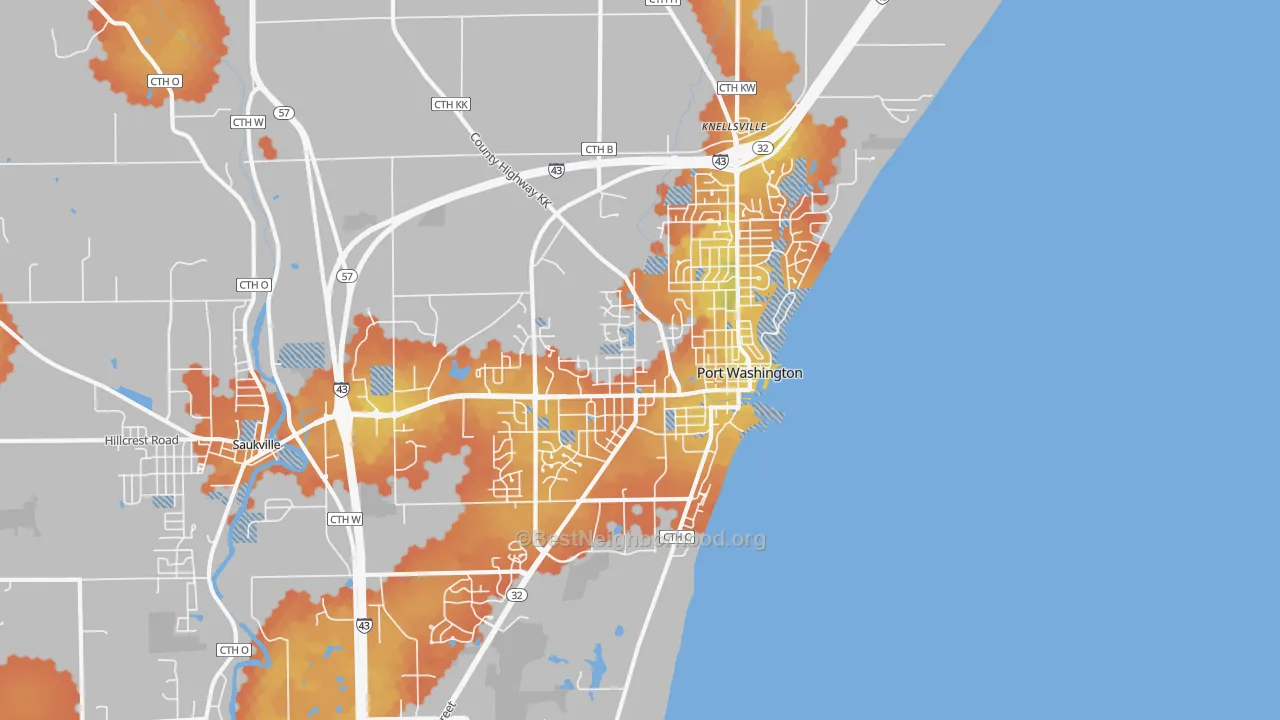 Bike Grade map of Port Washington, WI