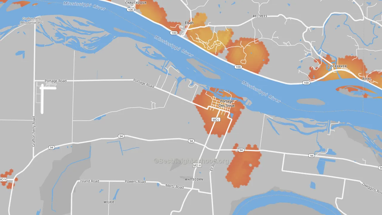 Bike Grade map of Portage Des Sioux, MO