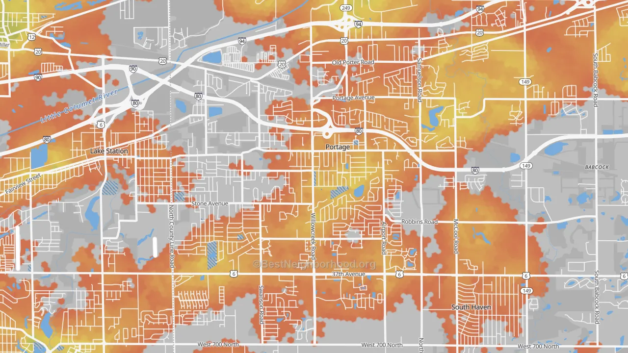 Bike Grade map of Portage, IN