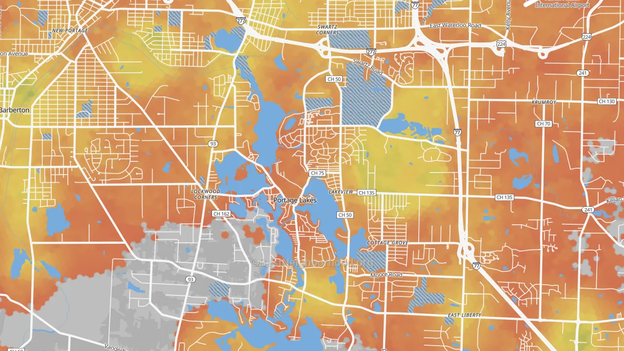 Bike Grade map of Portage Lakes, OH