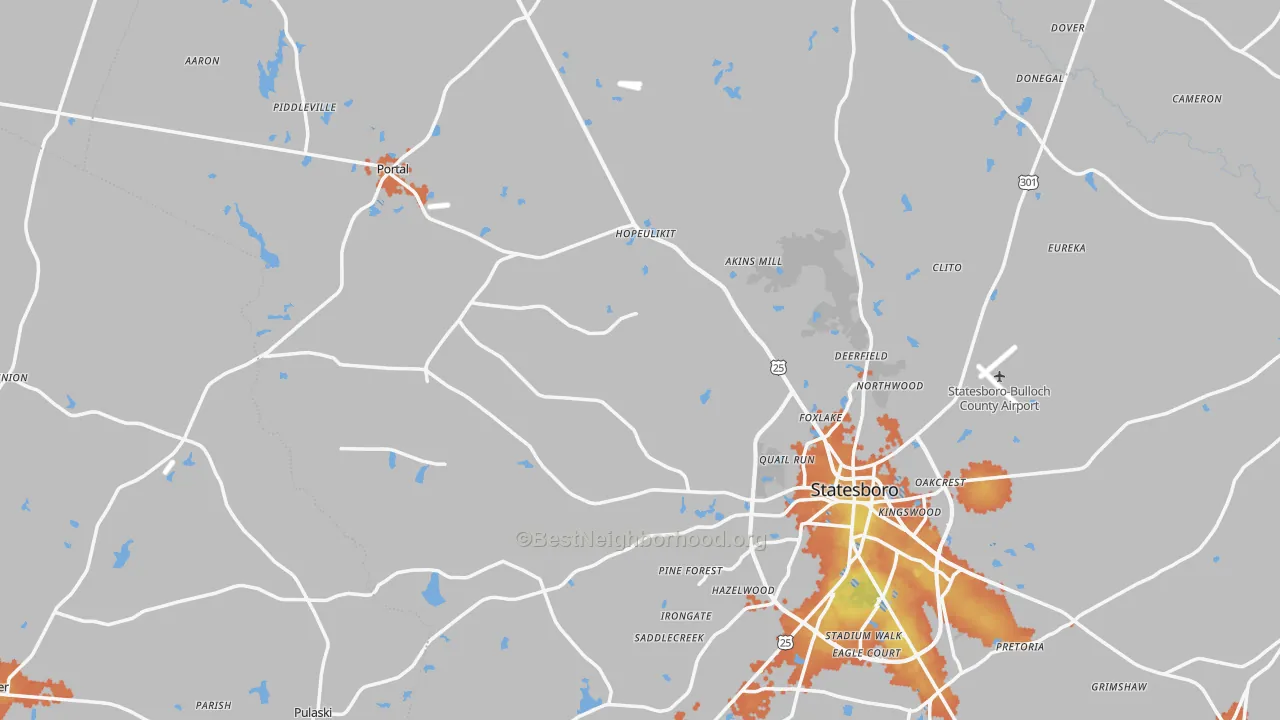 Bike Grade map of Portal, GA