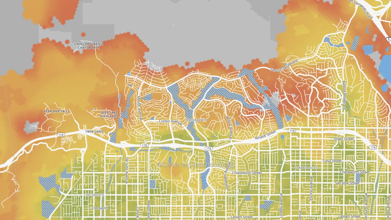 Bike Grade map of Portar Ranch, Northridge, CA