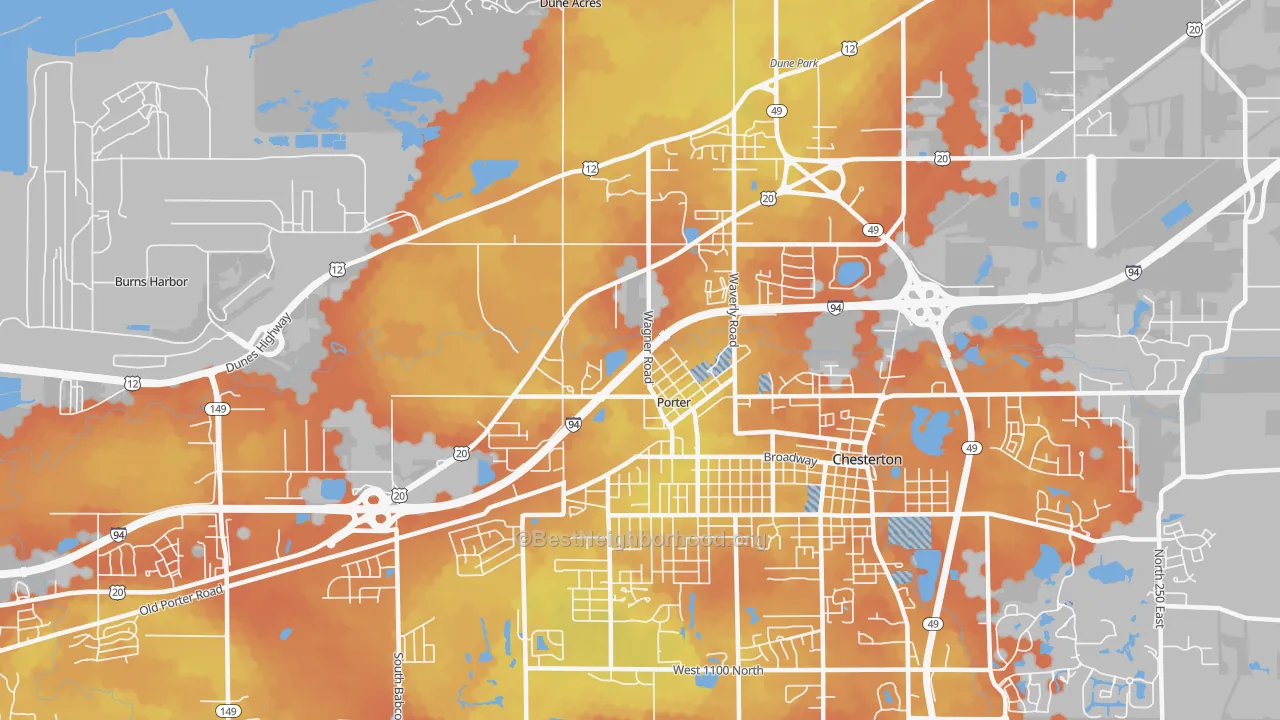 Bike Grade map of Porter, IN