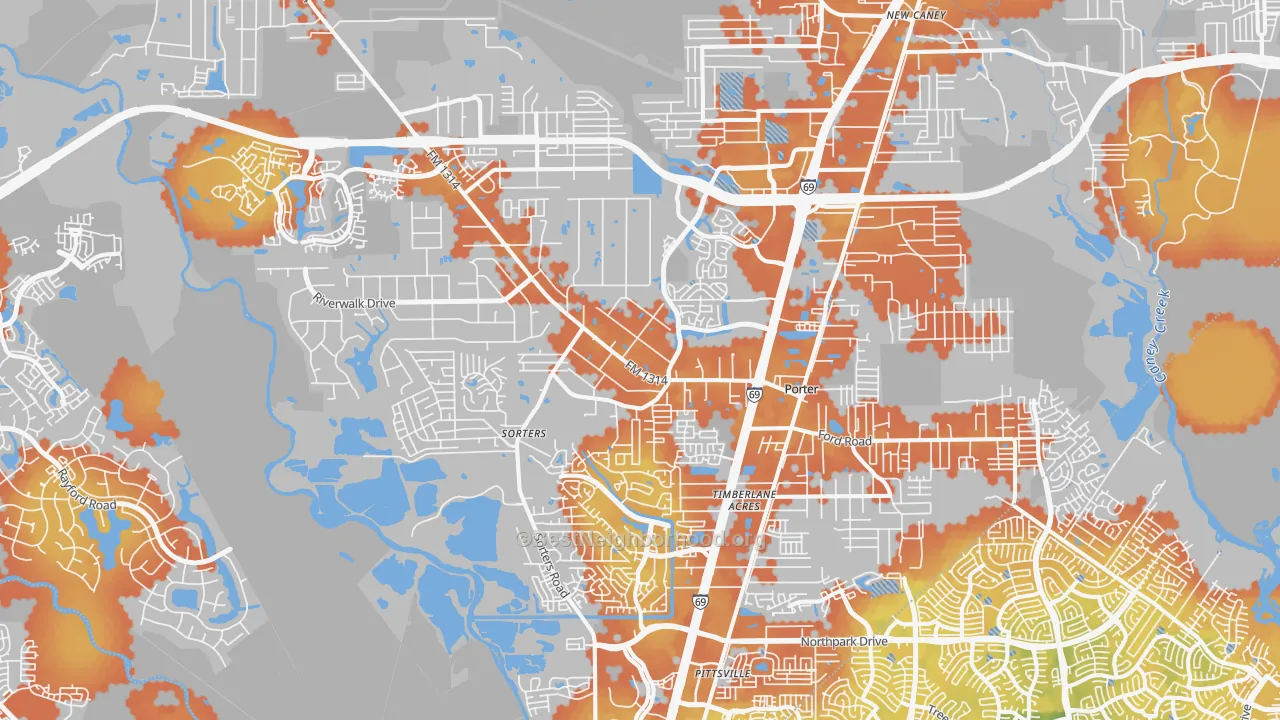 Bike Grade map of Porter, TX