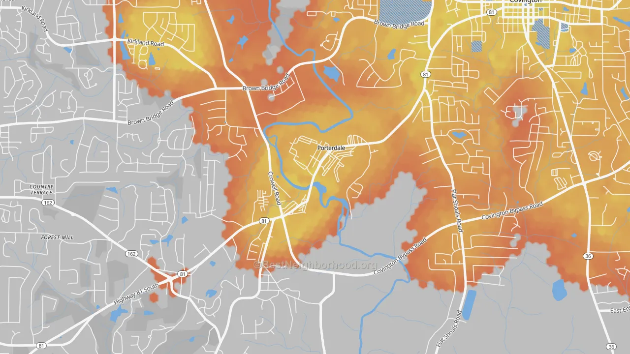 Bike Grade map of Porterdale, GA