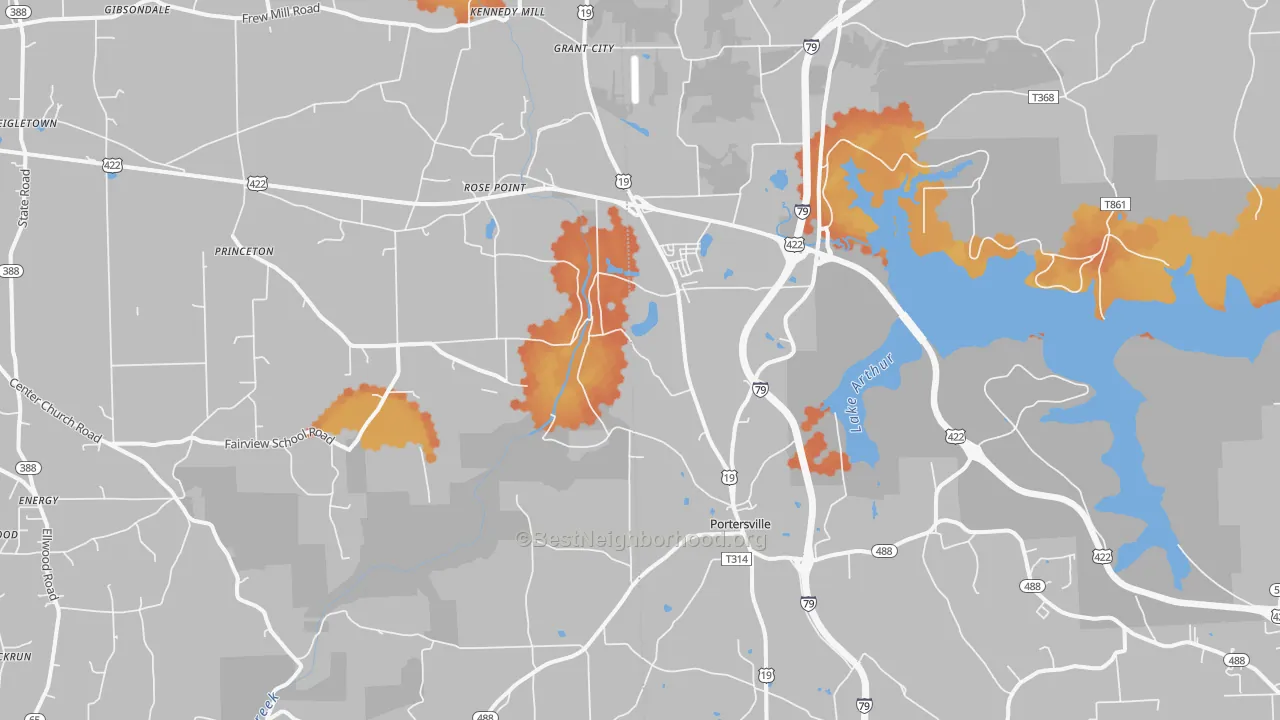 Bike Grade map of Portersville, PA