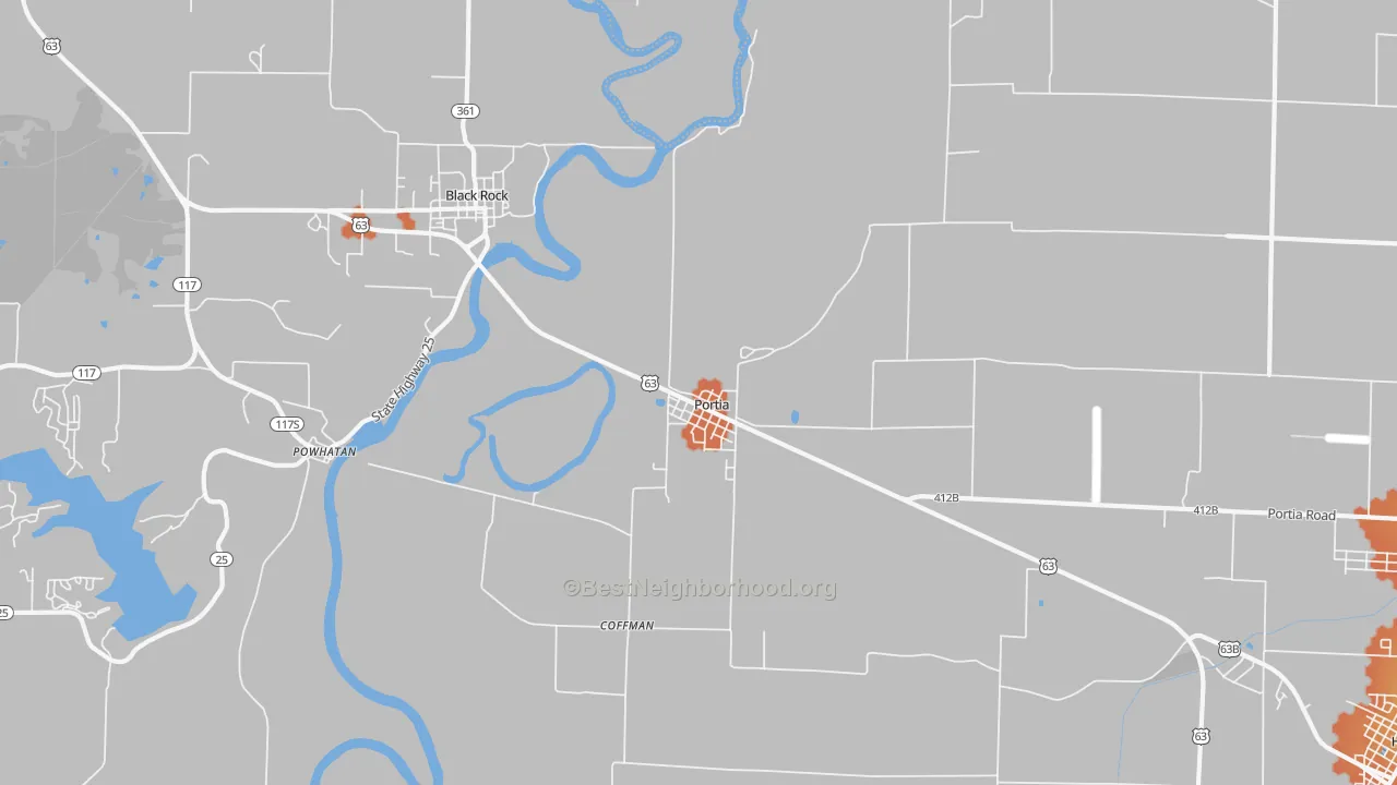 Bike Grade map of Portia, AR