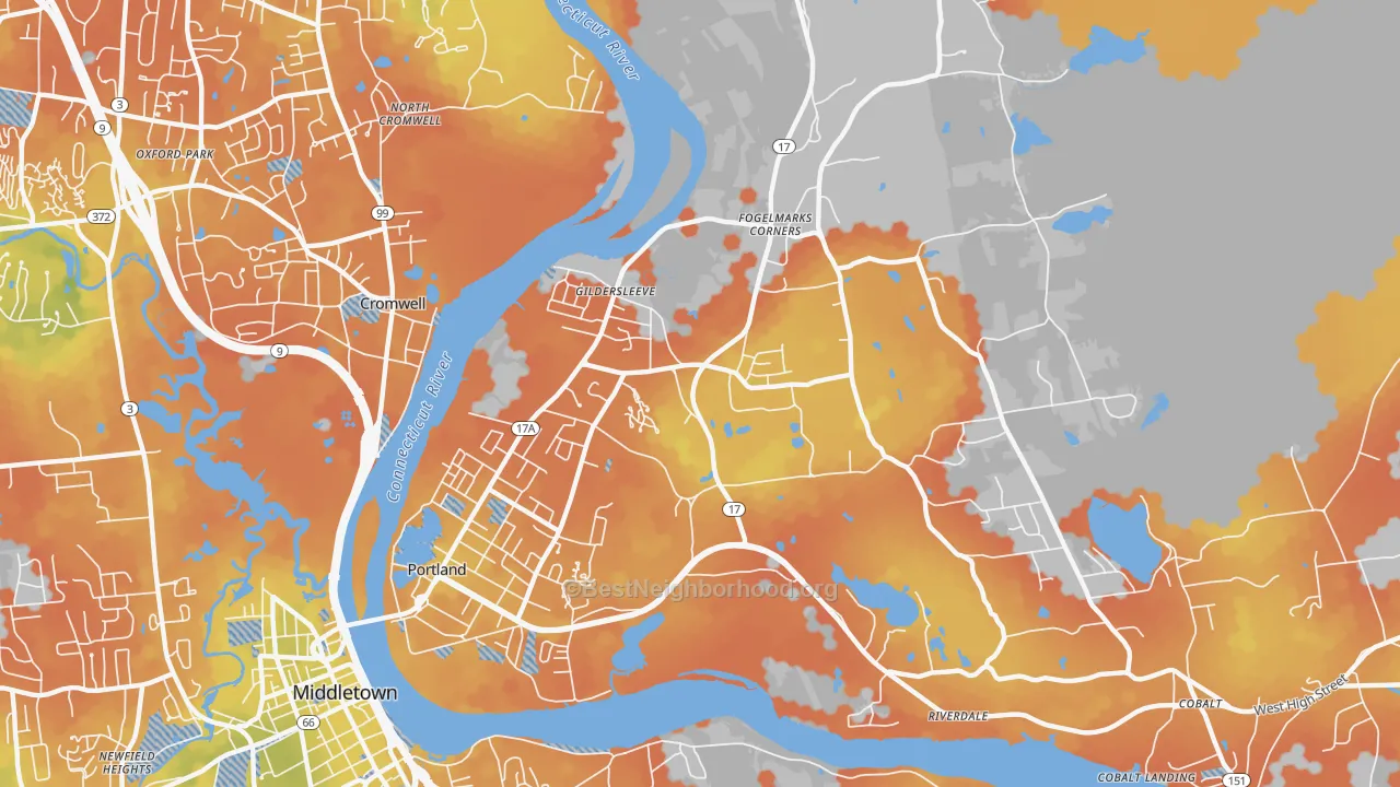 Bike Grade map of Portland, CT