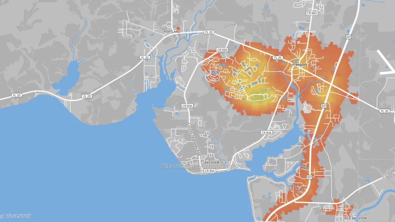Bike Grade map of Portland, FL