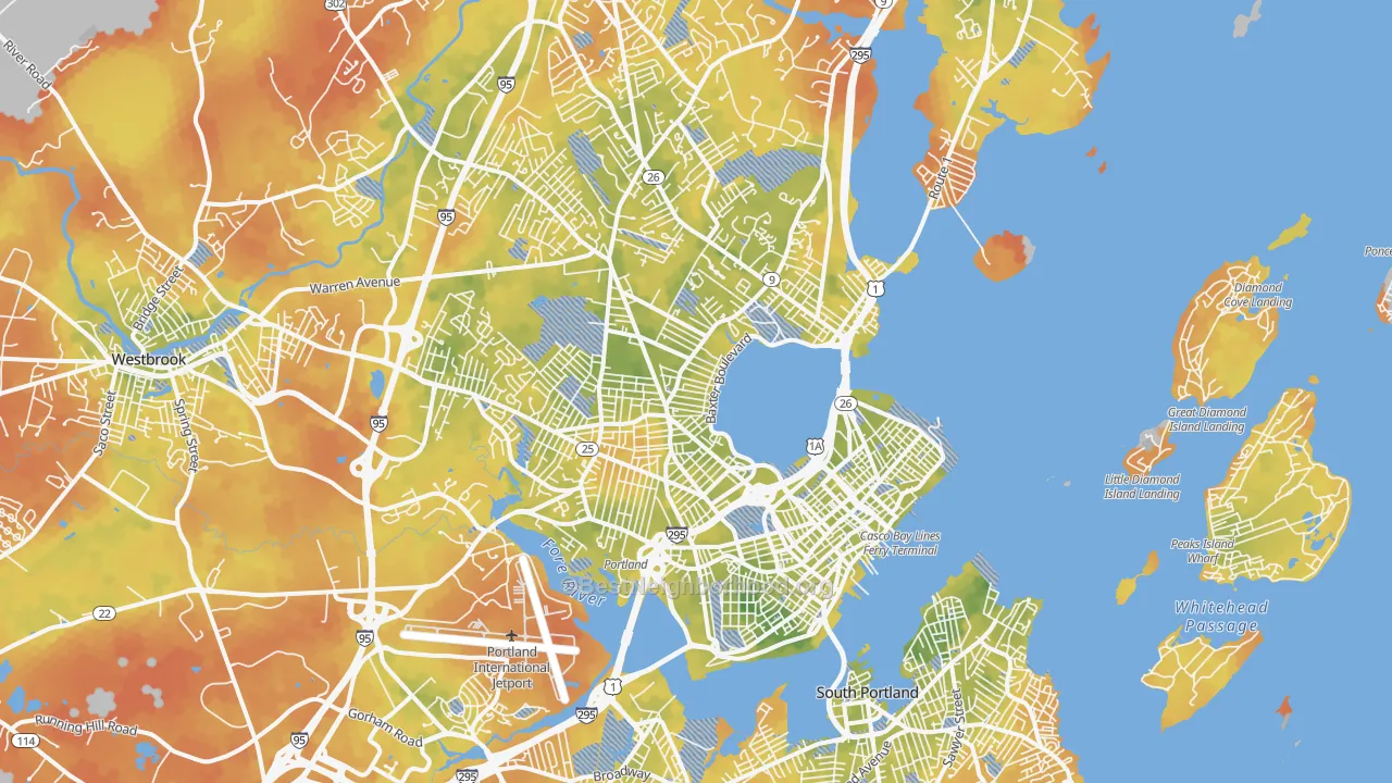 Bike Grade map of Portland, ME