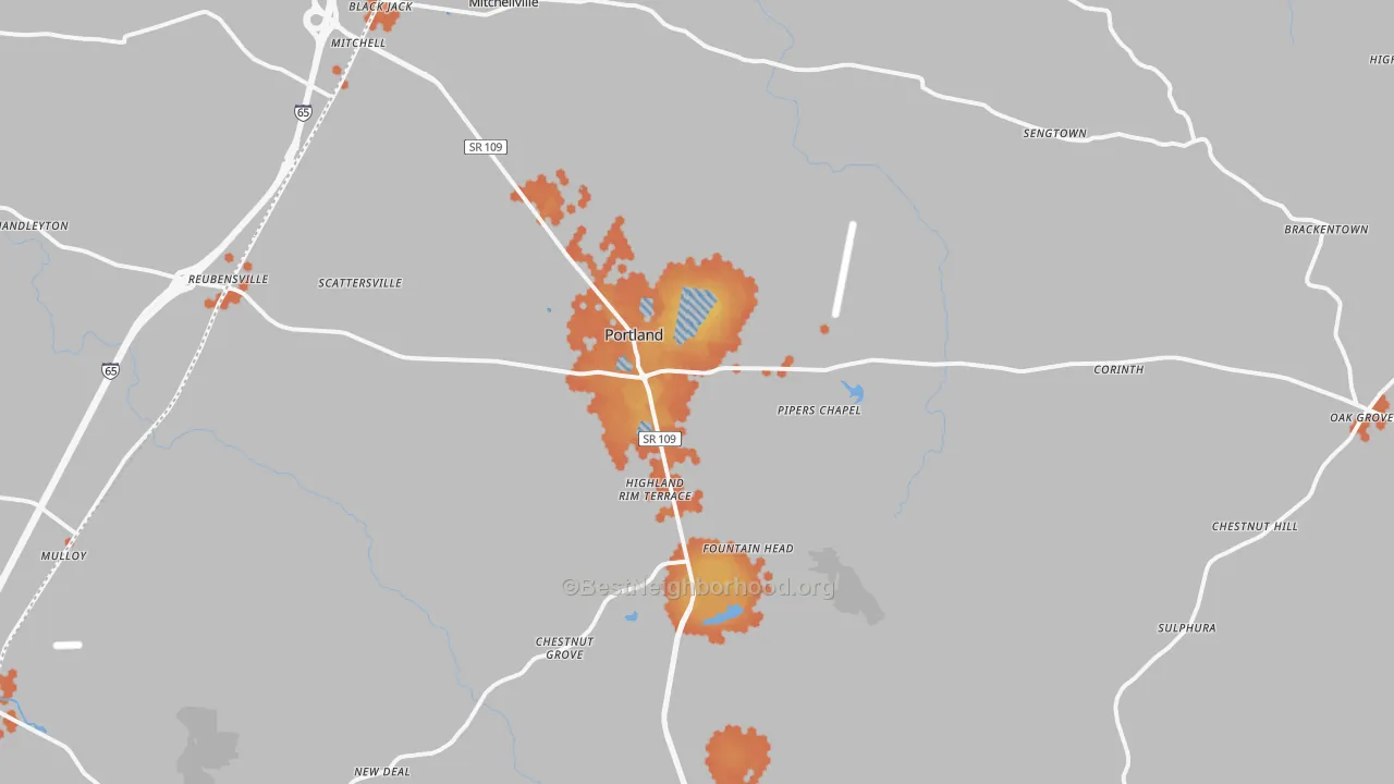 Bike Grade map of Portland, TN