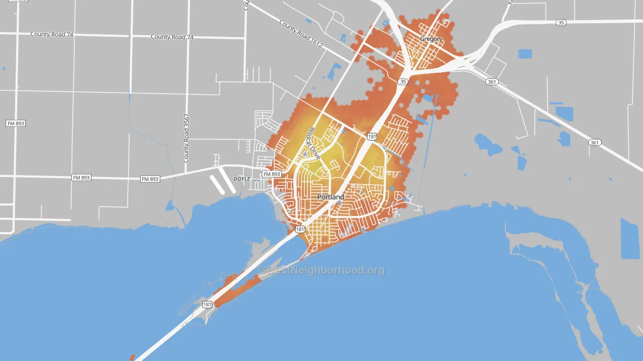Bike Grade map of Portland, TX