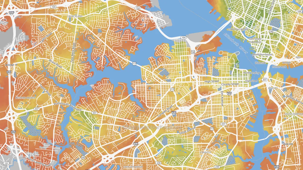 Bike Grade map of Portsmouth City, VA