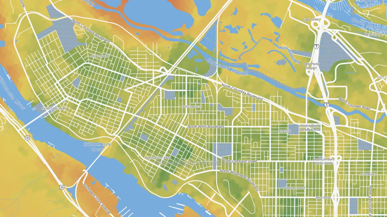 Bike Grade map of Portsmouth, Portland, OR