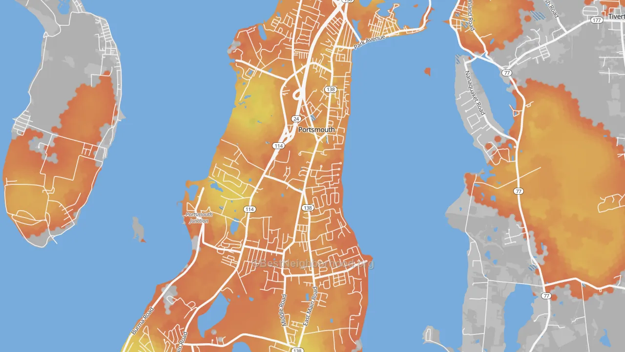 Bike Grade map of Portsmouth, RI
