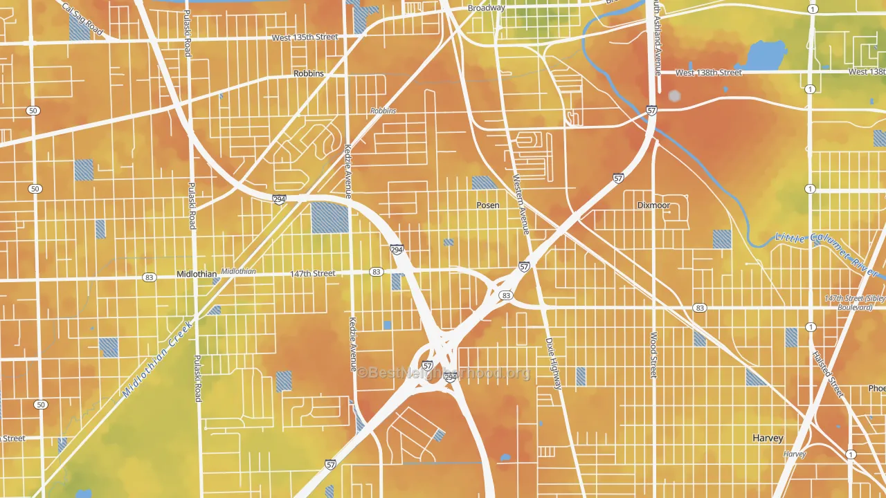 Bike Grade map of Posen, IL