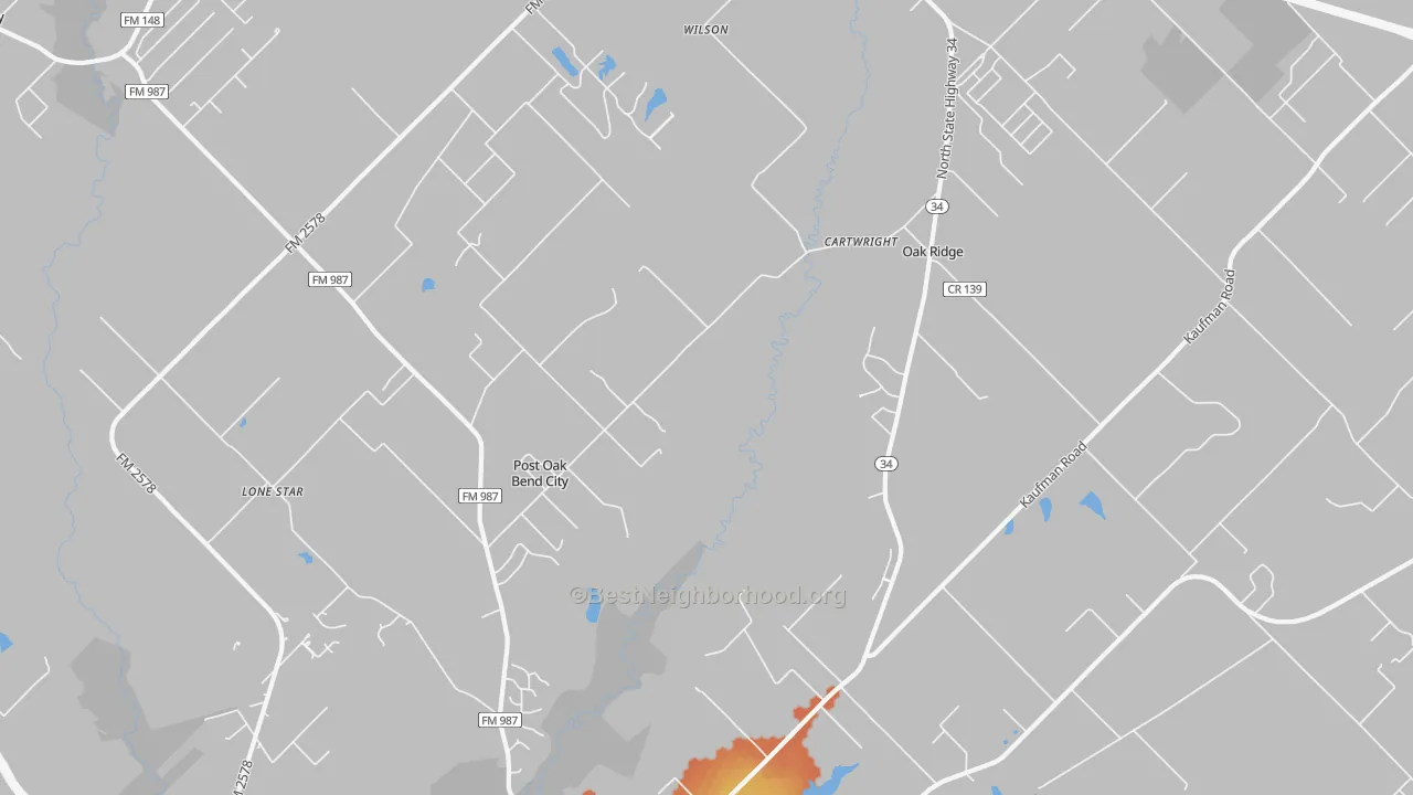 Bike Grade map of Post Oak Bend City, TX