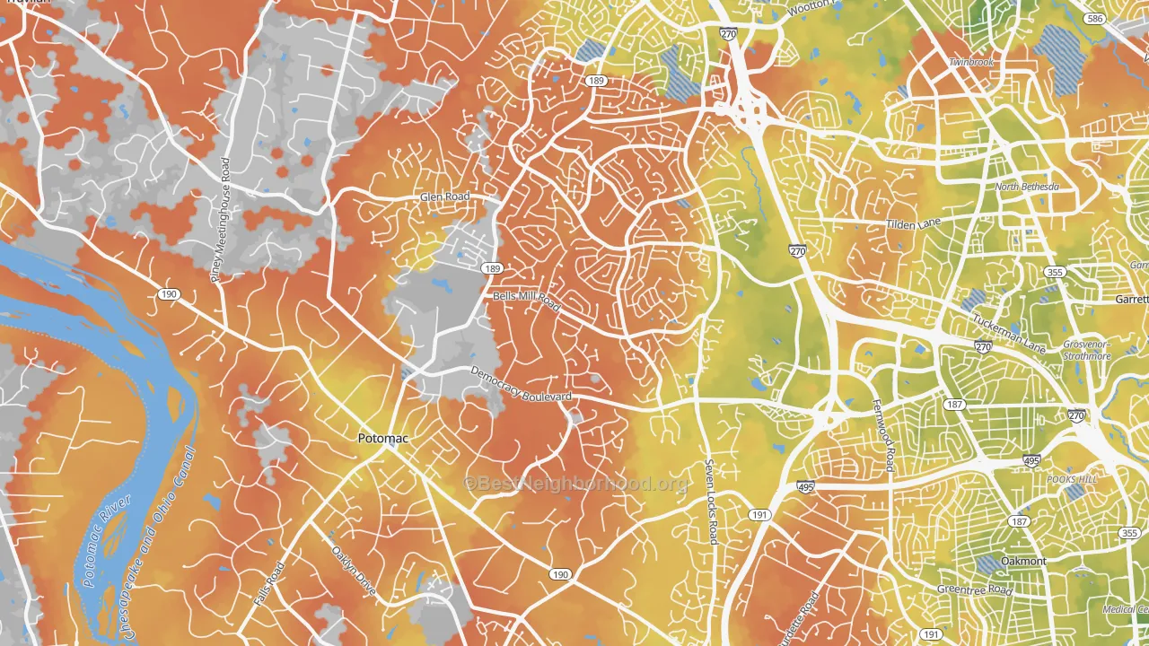 Bike Grade map of Potomac, MD