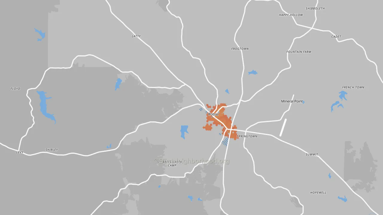 Bike Grade map of Potosi, MO