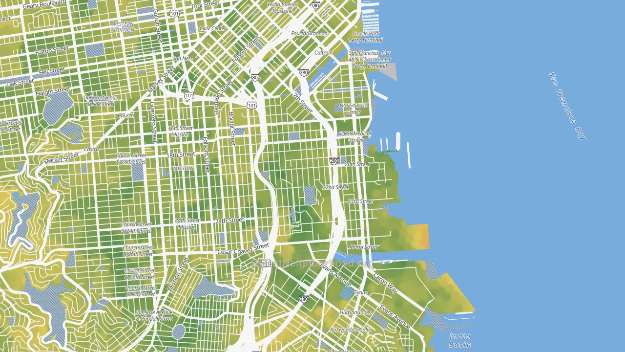 Bike Grade map of Potrero, San Francisco, CA
