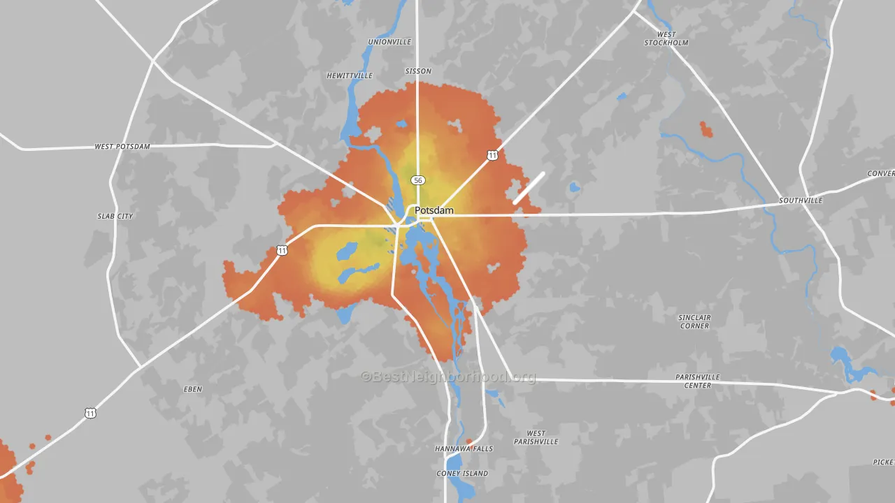Bike Grade map of Potsdam, NY