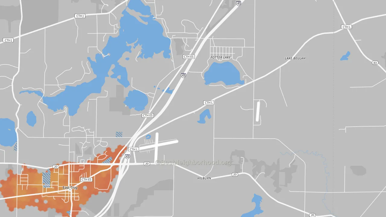 Bike Grade map of Potter Lake, WI