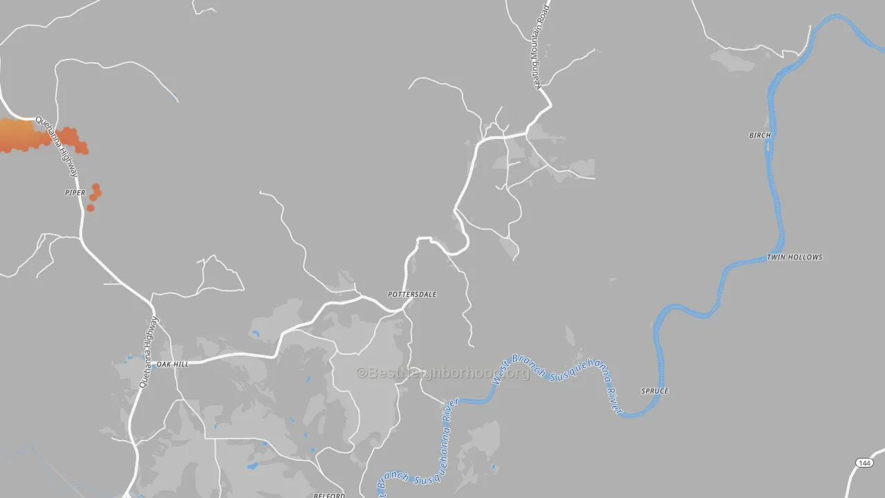 Bike Grade map of Pottersdale, PA