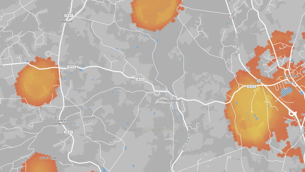 Bike Grade map of Pottersville, NJ
