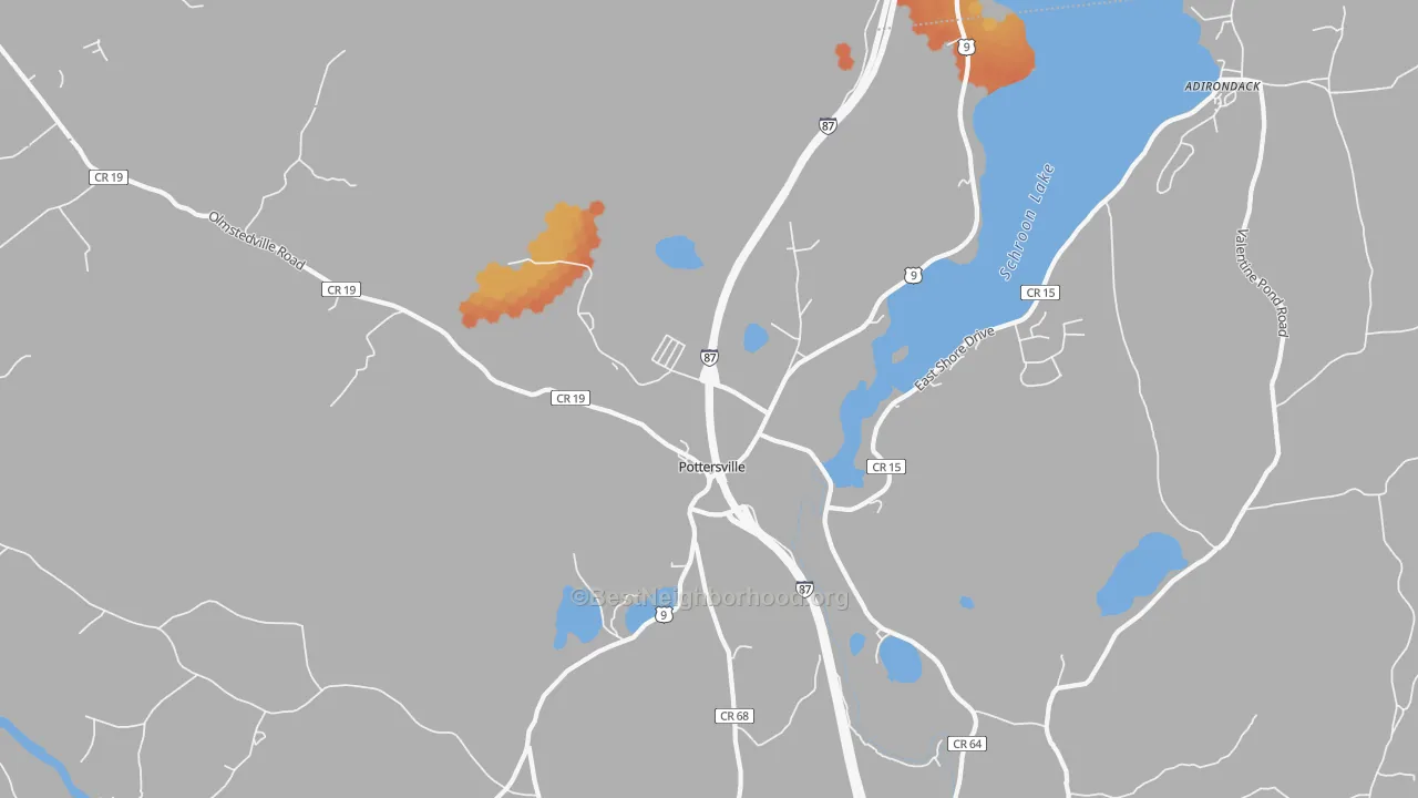 Bike Grade map of Pottersville, NY