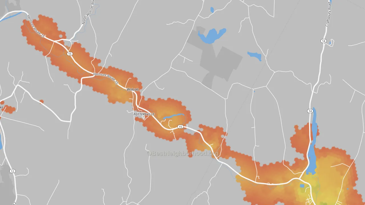 Bike Grade map of Pottersville, VT