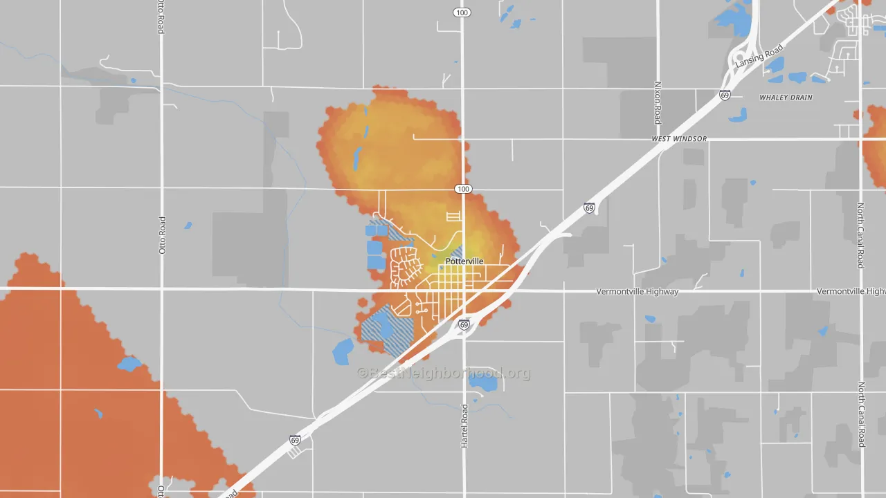 Bike Grade map of Potterville, MI