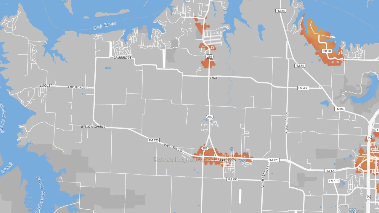 Bike Grade map of Pottsboro, TX