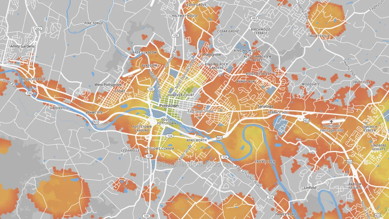 Bike Grade map of Pottstown, PA