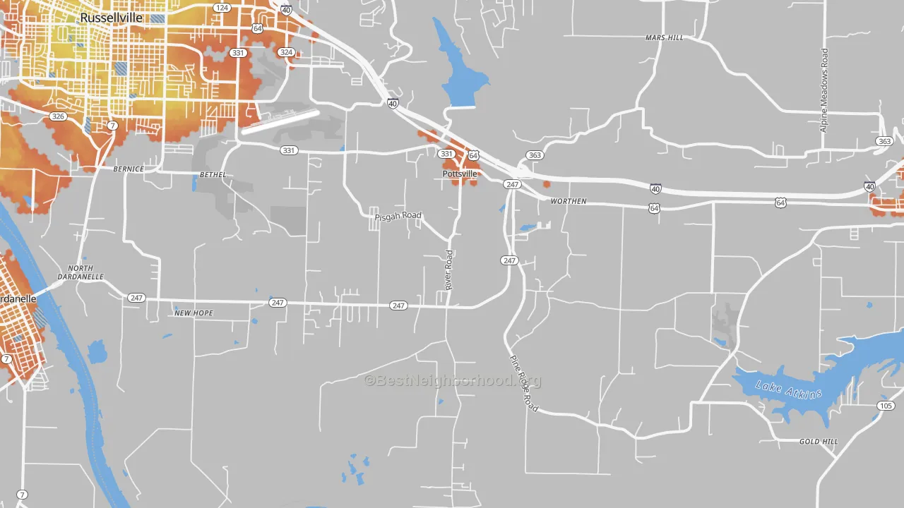 Bike Grade map of Pottsville, AR