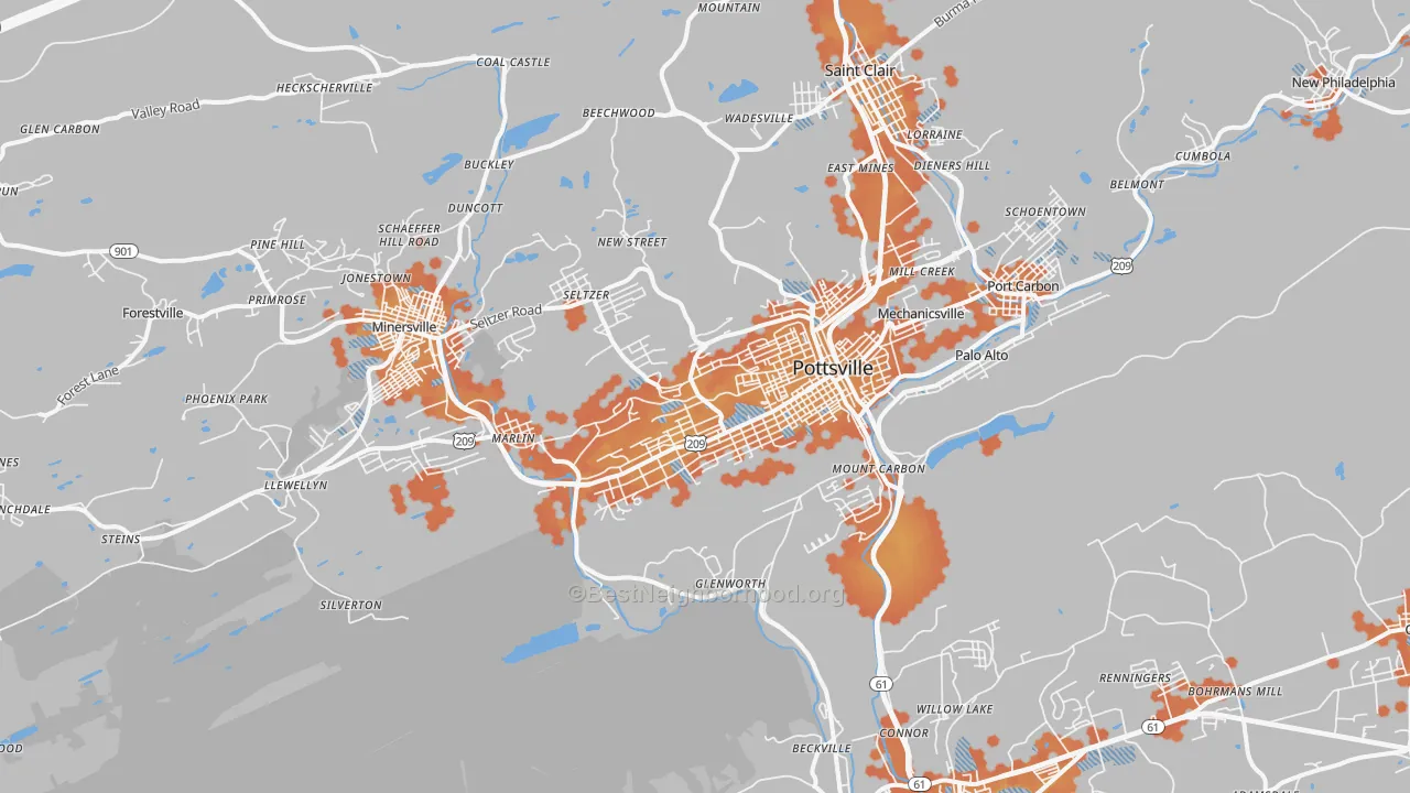 Bike Grade map of Pottsville, PA