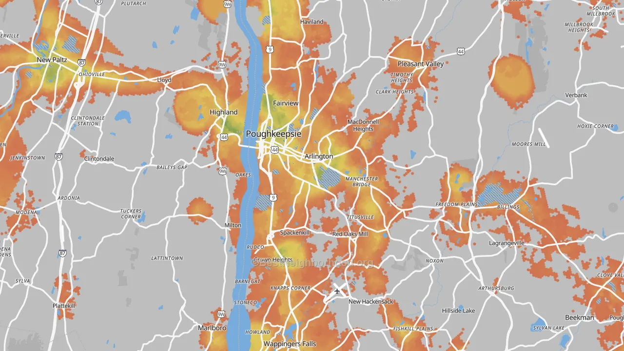 Bike Grade map of Poughkeepsie, NY