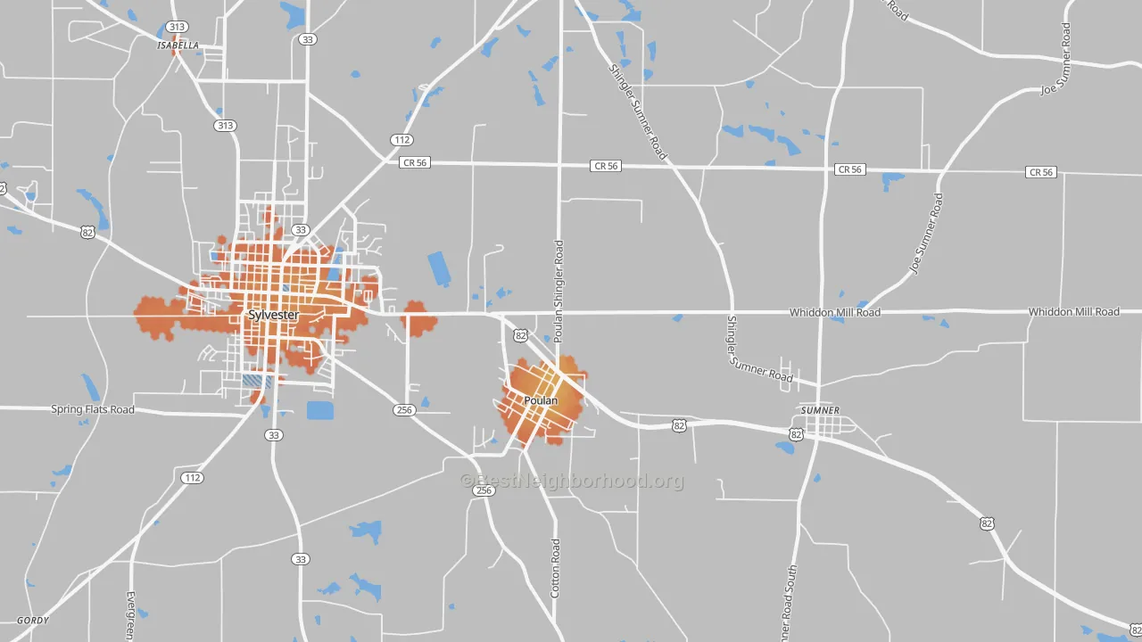 Bike Grade map of Poulan, GA
