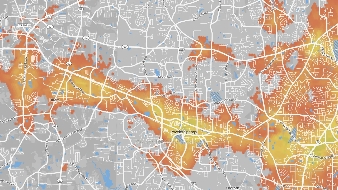 Bike Grade map of Powder Springs, GA