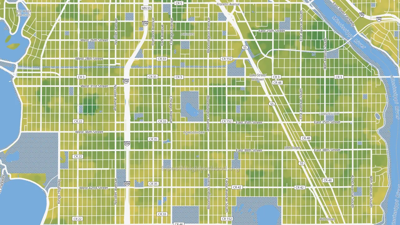 Bike Grade map of Powderhorn Park, Minneapolis, MN