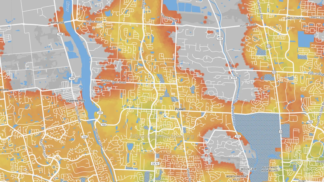 Bike Grade map of Powell, OH