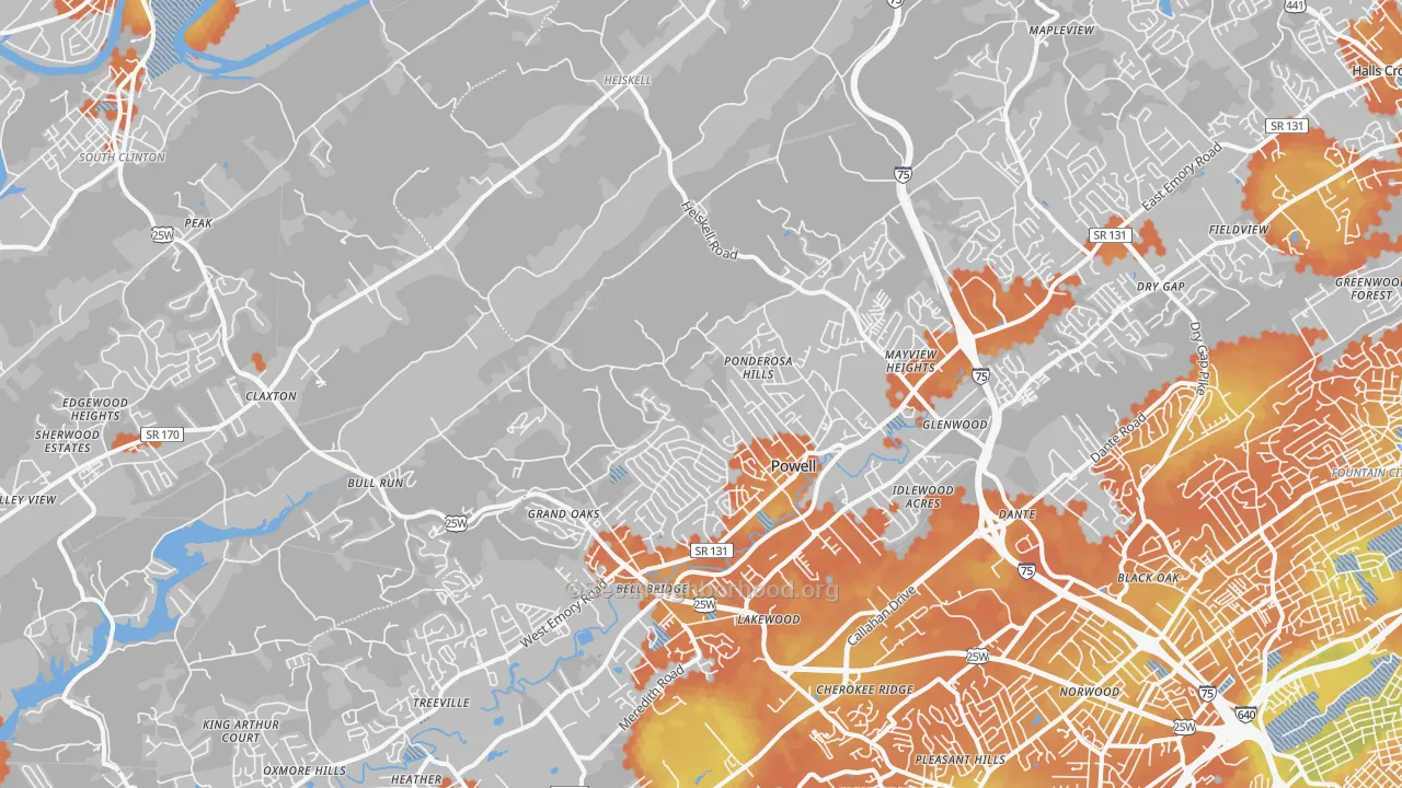 Bike Grade map of Powell, TN